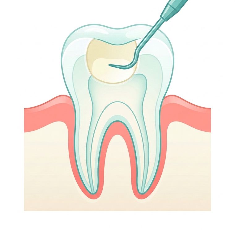 The decay cleaned out and an instrument shaping the clean cavity